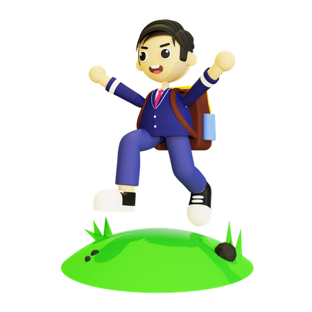Happy boy going to school  3D Icon