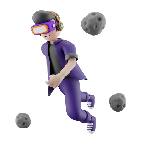 Happy boy in metaverse world  3D Illustration