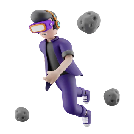 Happy boy in metaverse world  3D Illustration