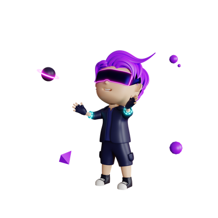 Happy boy in metaverse world  3D Illustration