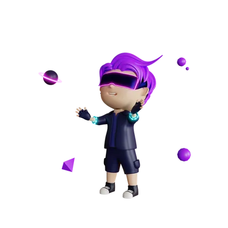 Happy boy in metaverse world  3D Illustration