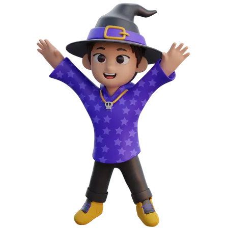 Happy Boy in Wizard Costume  3D Illustration