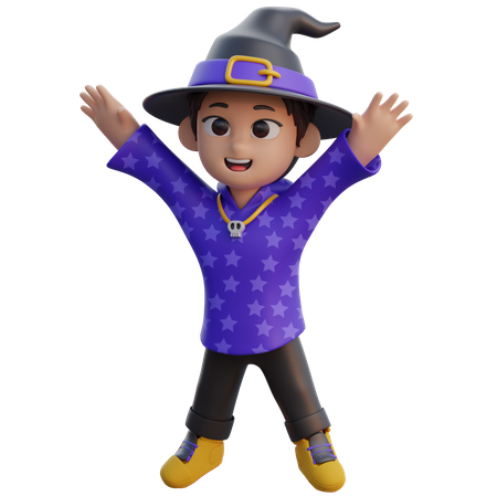 Happy Boy in Wizard Costume  3D Illustration