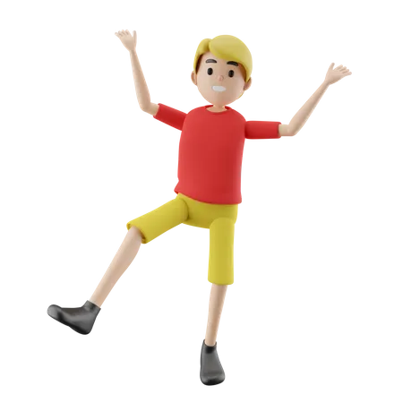 Happy Boy Jumping  3D Illustration