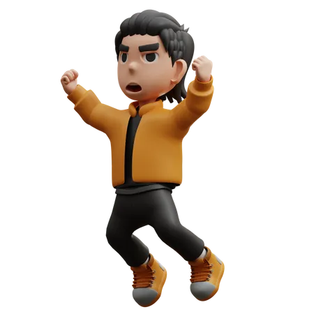 Happy Boy Jumping  3D Illustration