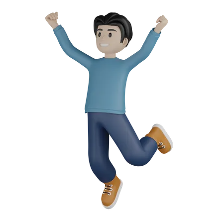 Happy boy jumping  3D Illustration