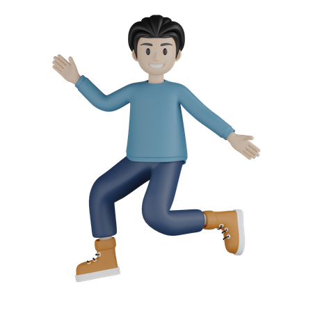 Happy boy jumping with open hands  3D Illustration