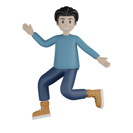 Happy boy jumping with open hands  3D Illustration