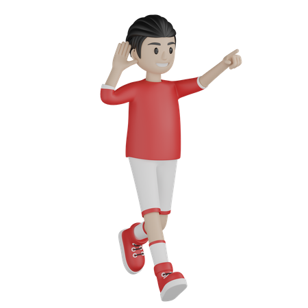 Happy boy running and pointing something  3D Icon