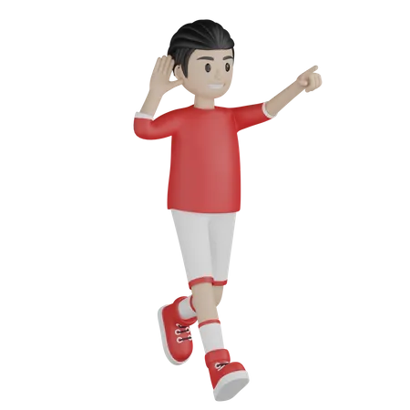 Happy boy running and pointing something  3D Illustration