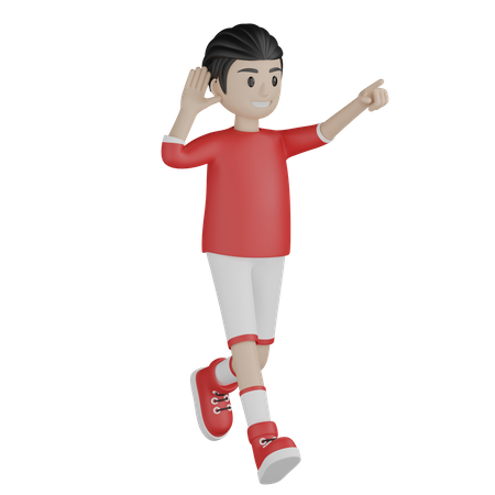 Happy boy running and pointing something  3D Illustration