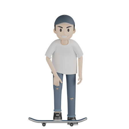 Garoto feliz andando de skate  3D Illustration