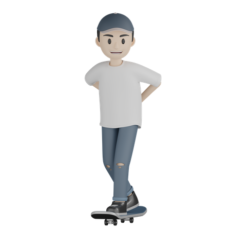 Happy Boy Skateboarding  3D Icon