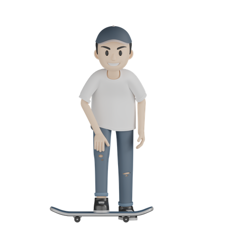 Happy Boy Skateboarding  3D Icon