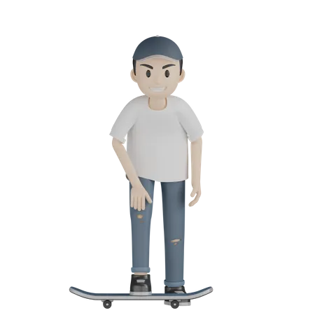 Happy Boy Skateboarding  3D Illustration