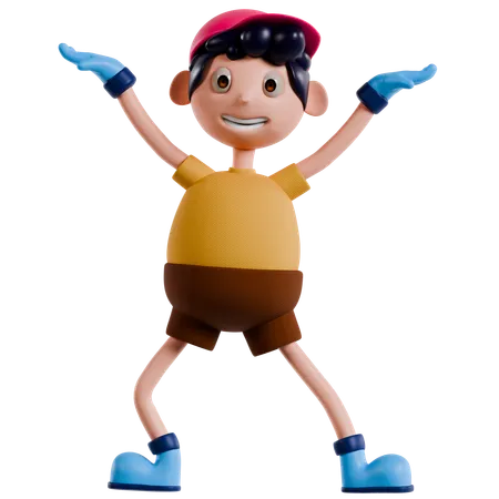 Happy Boy Standing With Open Hands  3D Illustration