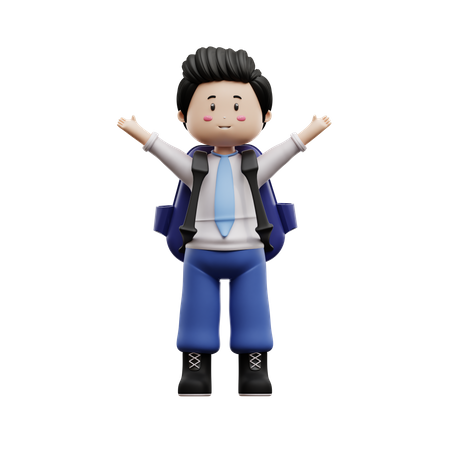 Happy Boy Student Going School  3D Icon