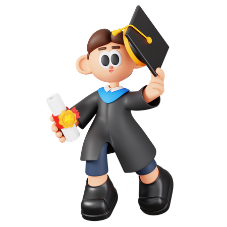 Happy Boy Student With Diploma  3D Illustration