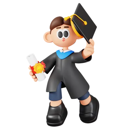 Happy Boy Student With Diploma  3D Illustration