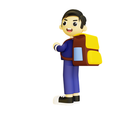 Happy boy student with school bag  3D Illustration