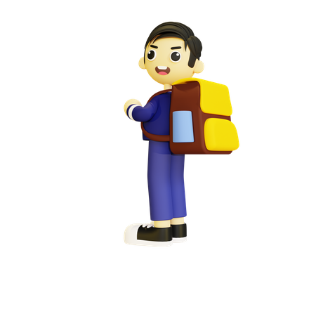 Happy boy student with school bag 3D Illustration