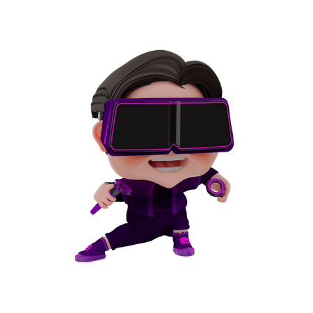 Happy boy using Metaverse tech  3D Illustration