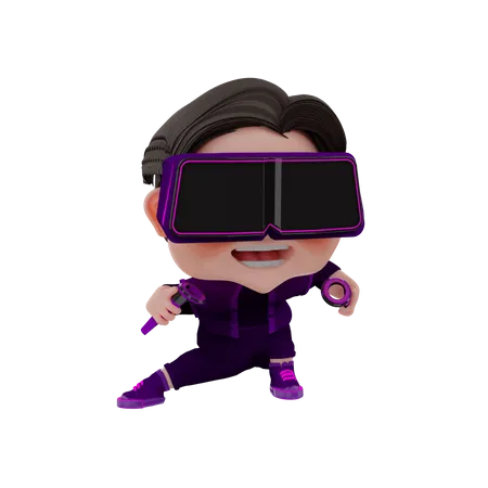 Happy boy using Metaverse tech  3D Illustration