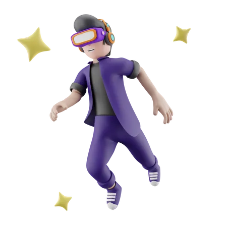 Happy boy using metaverse tech  3D Illustration