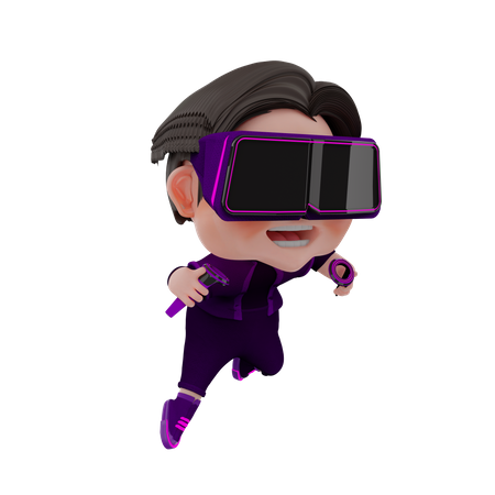 Happy boy using Metaverse technology  3D Illustration