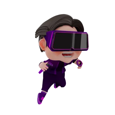 Happy boy using Metaverse technology  3D Illustration