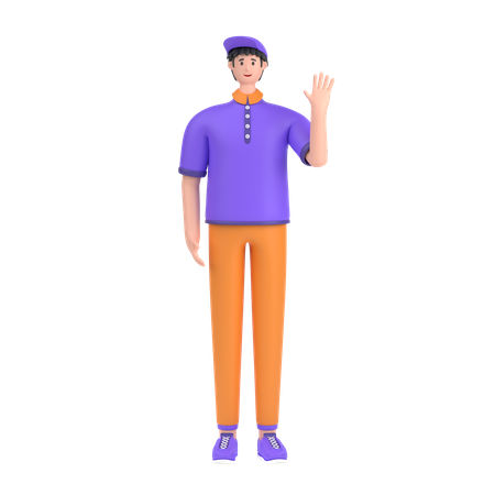 Happy Boy waving hand  3D Illustration