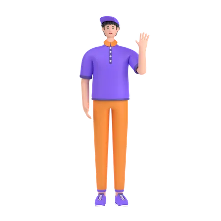 Happy Boy waving hand  3D Illustration