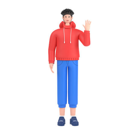 Happy Boy waving hand  3D Illustration