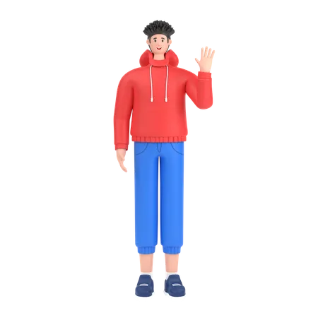 Happy Boy waving hand  3D Illustration