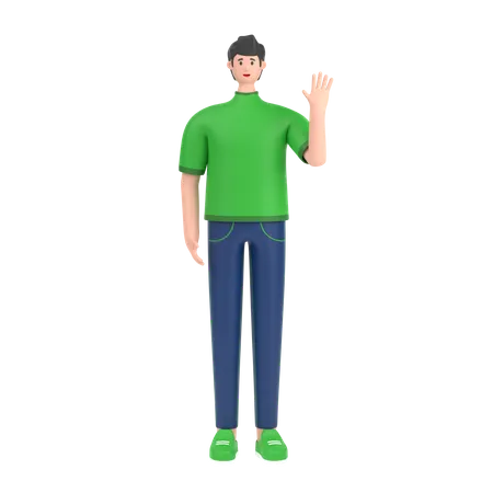 Happy Boy waving hand  3D Illustration