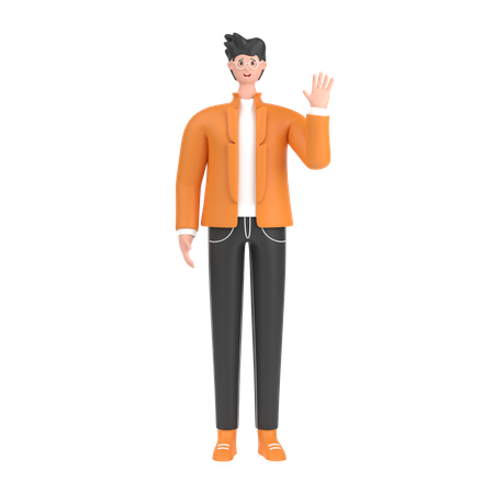 Happy Boy waving hand  3D Illustration