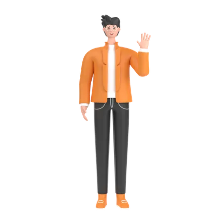 Happy Boy waving hand  3D Illustration