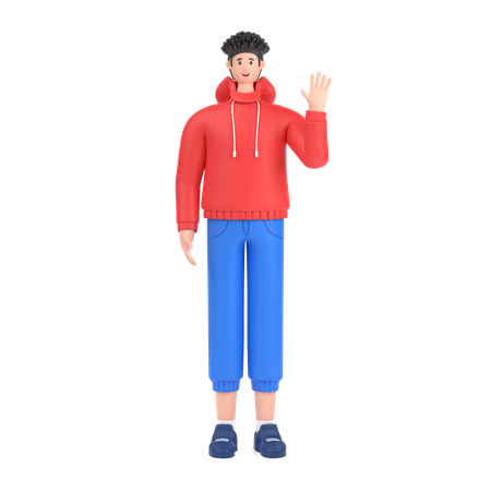 Happy Boy waving hand 3D Illustration