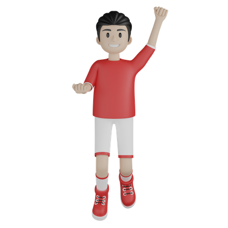 Happy boy wining football match  3D Illustration