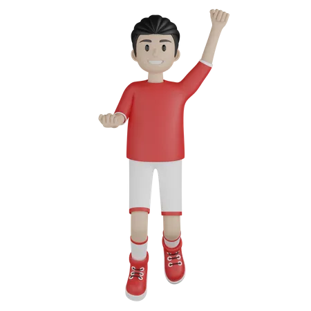 Happy boy wining football match  3D Illustration