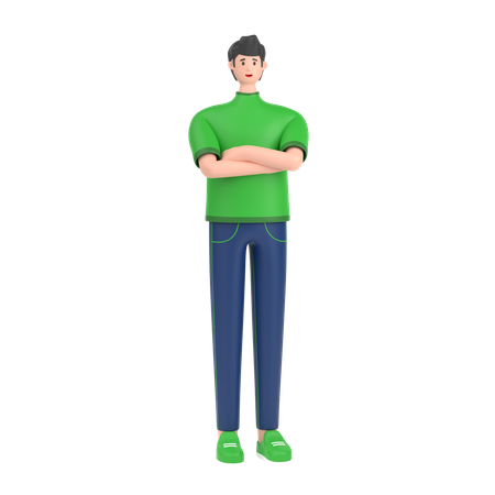 Happy Boy with folded arm hand  3D Illustration