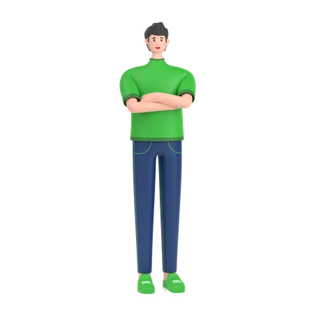 Happy Boy with folded arm hand  3D Illustration