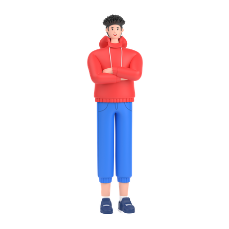 Happy Boy with folded arm hand  3D Illustration