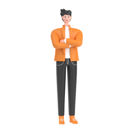 Happy Boy with folded arm hand  3D Illustration