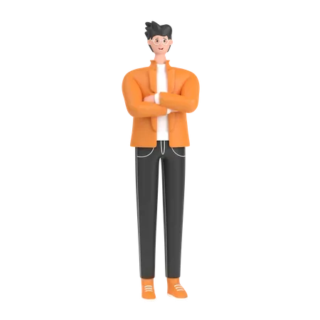 Happy Boy with folded arm hand  3D Illustration