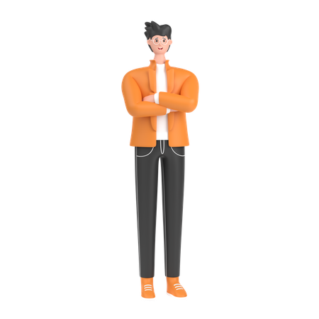 Happy Boy with folded arm hand 3D Illustration