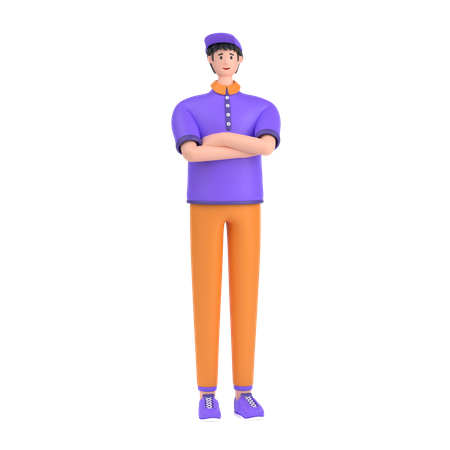 Happy Boy with folded arm hand 3D Illustration