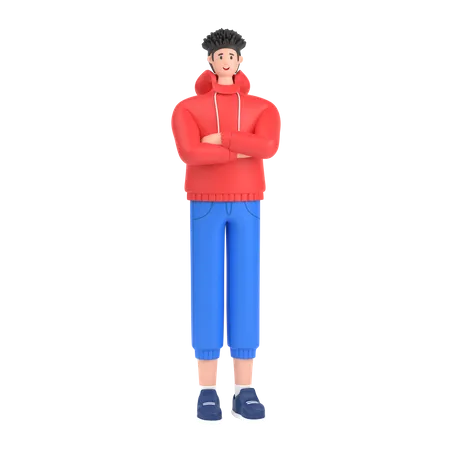 Happy Boy with folded arm hand  3D Illustration