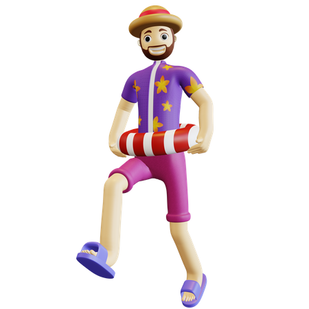 Happy boy with inflatable ring 3D Illustration