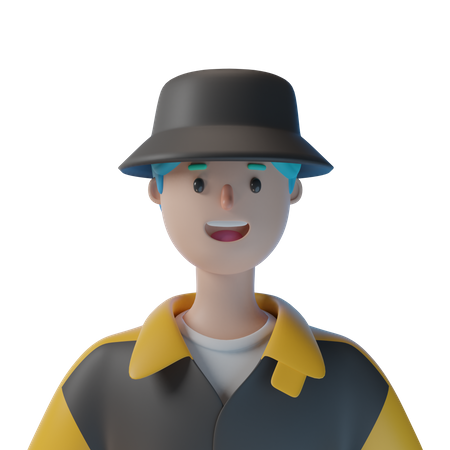 Happy Boy With Round Hat  3D Illustration